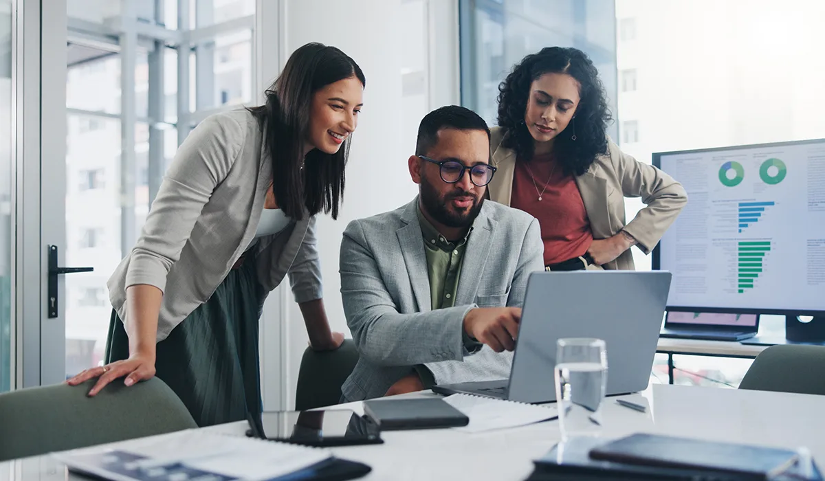 Professional business scene — Enrollment Group Computer — benefits administration context