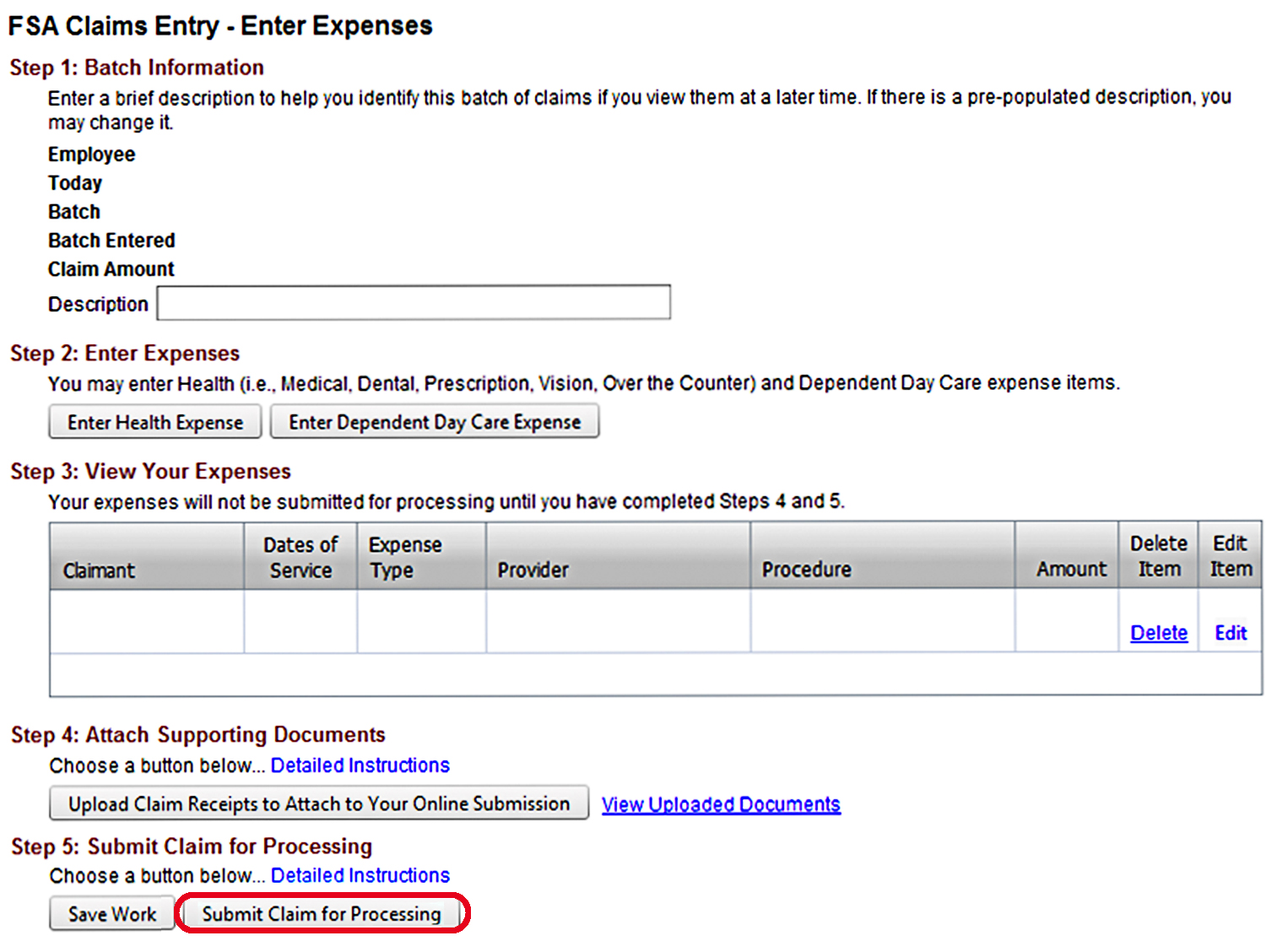 Entering a New Dependent Day Care FSA claim