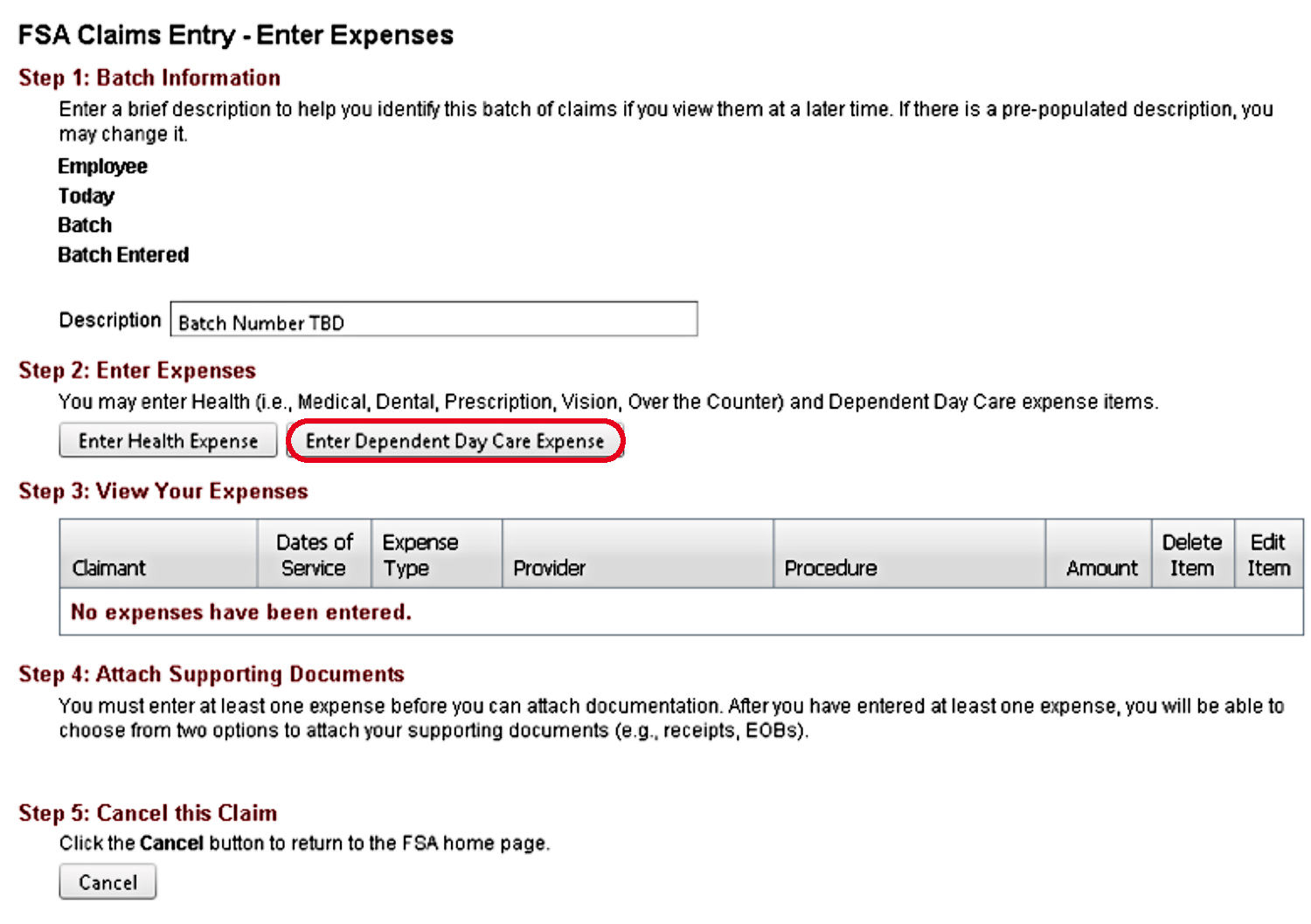 Entering a New Dependent Day Care FSA claim